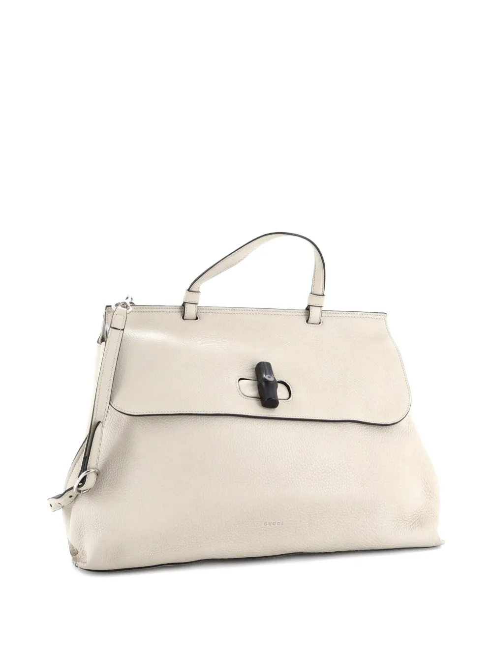 Pre-owned Gucci Bamboo Daily Top Handle Bag Leather Large Satchel In Neutral