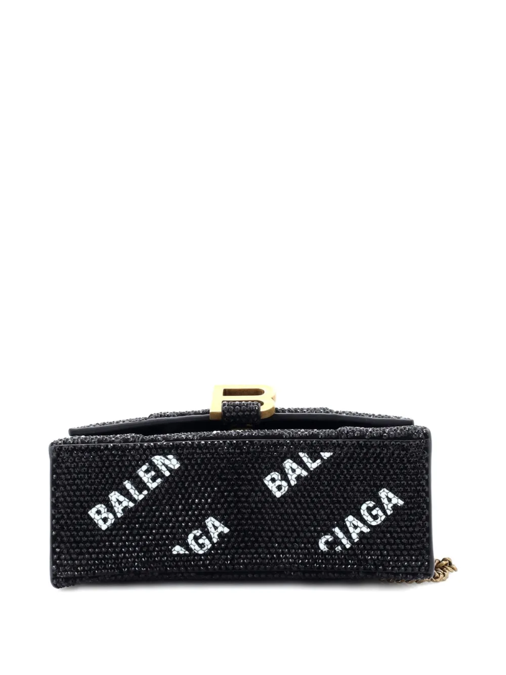 Balenciaga Pre-Owned Hourglass Top Handle Bag Suede and Allover Logo Crystals XS satchel - Nero