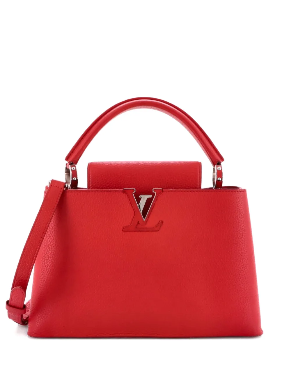 Pre-owned Louis Vuitton Capucines Bag Leather Pm Satchel In Red