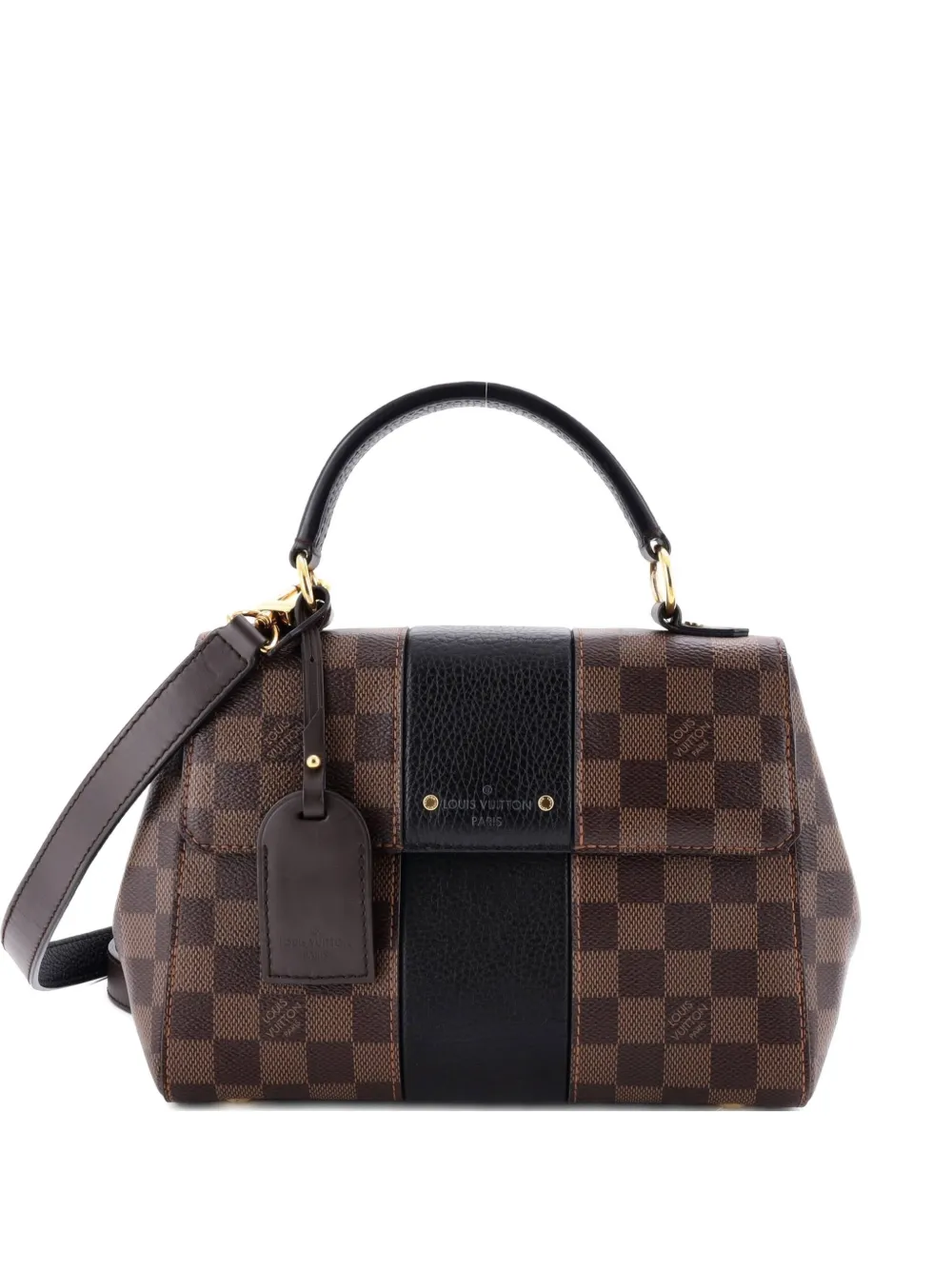 Pre-owned Louis Vuitton Bond Street Handbag Damier With Leather Bb Satchel In Black