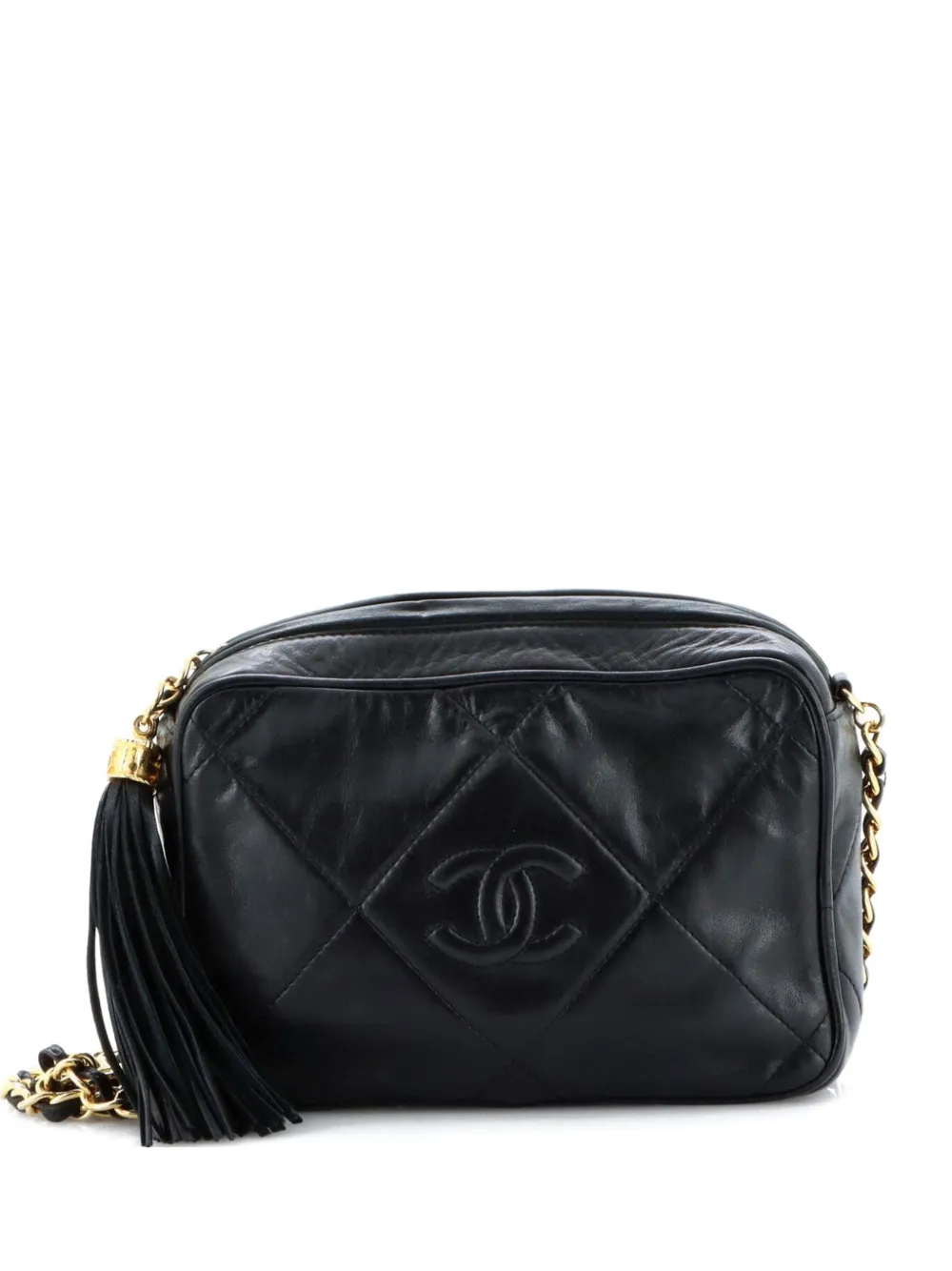 Pre-owned Chanel Diamond Cc Camera Bag Quilted Leather Small Shoulder Bag In Black