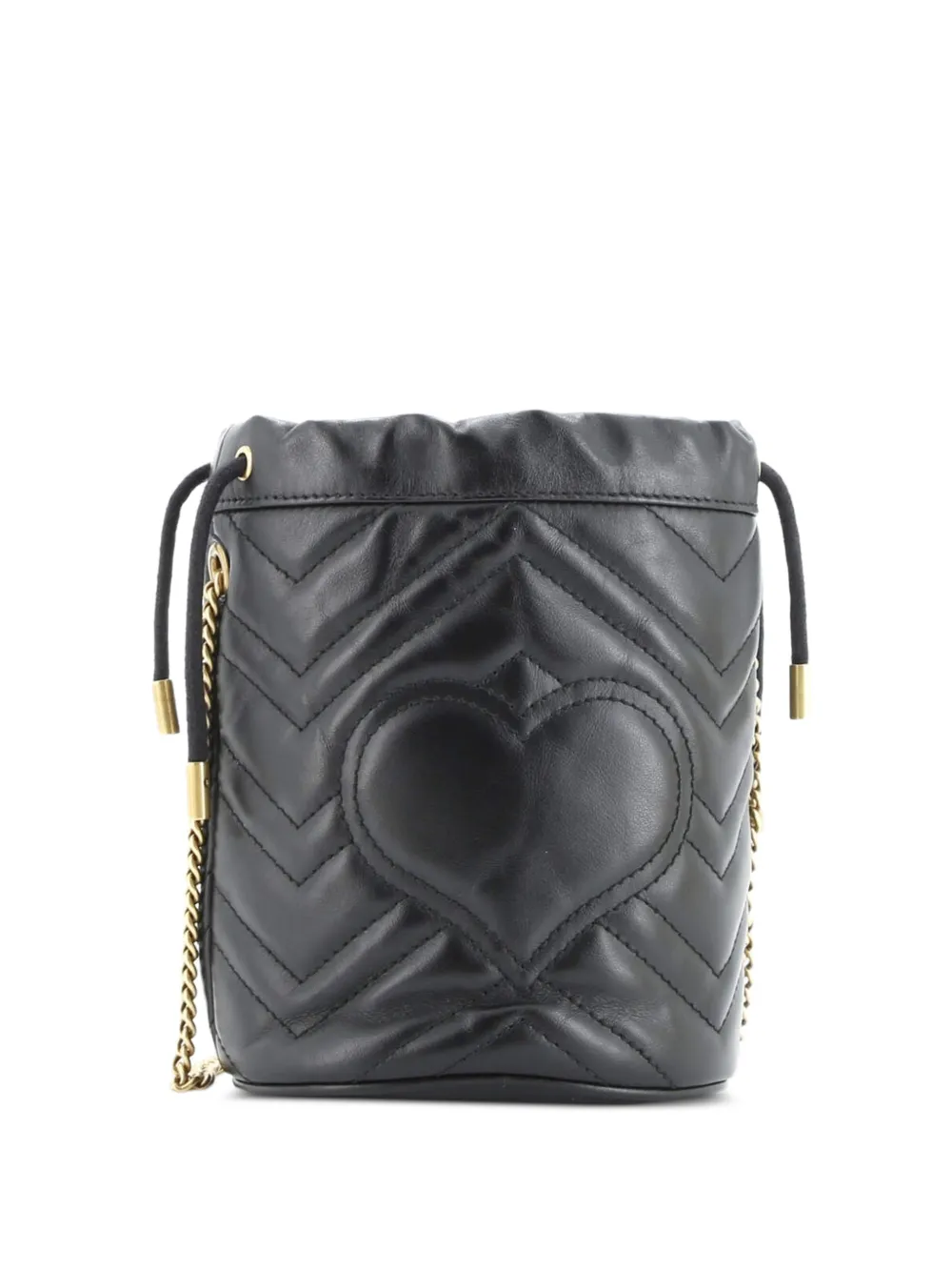 Pre-owned Gucci Gg Marmont Matelasse Leather Mini Bucket Bag In Black