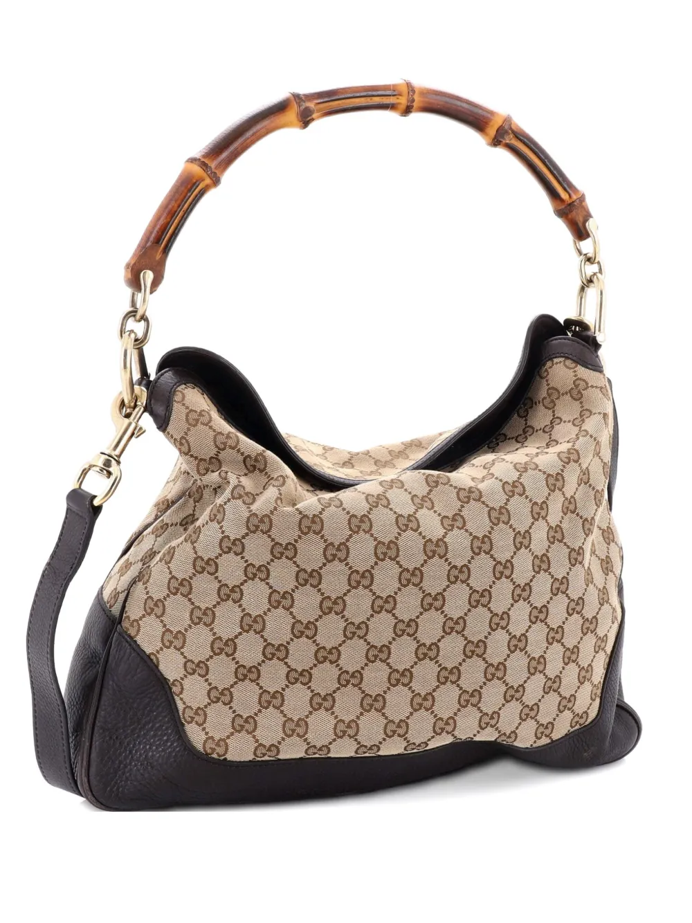 Pre-owned Gucci Diana Bamboo Shoulder Bag Gg Canvas Medium Hobo Bag In Brown