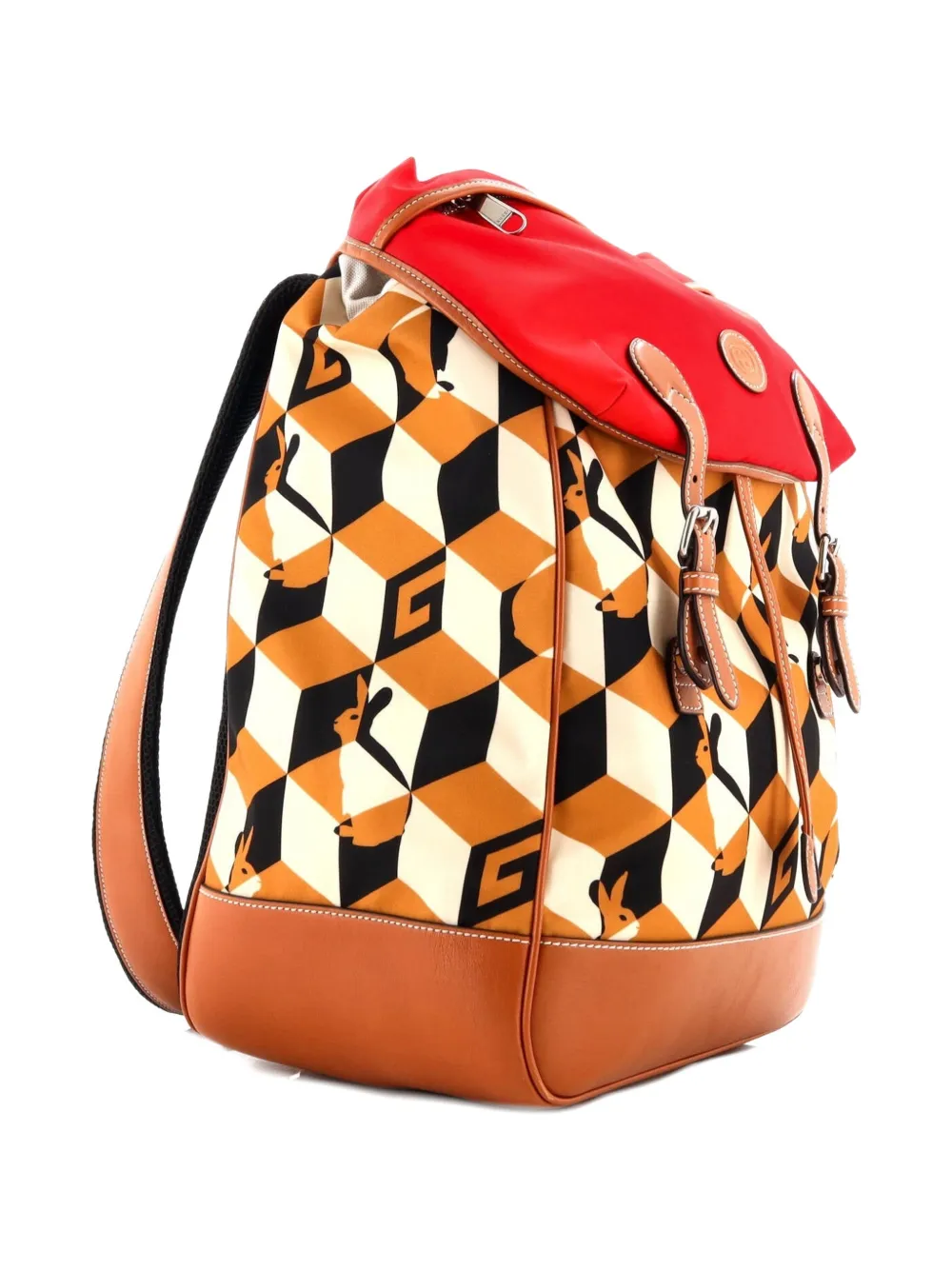  Gucci Pre-owned Interlocking G Patch Flap Buckle Printed Nylon With Canvas And Leather Backpack - Brown 