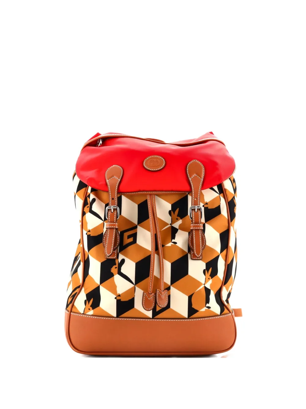 Pre-owned Gucci Interlocking G Patch Flap Buckle Printed Nylon With Canvas And Leather Backpack In Brown