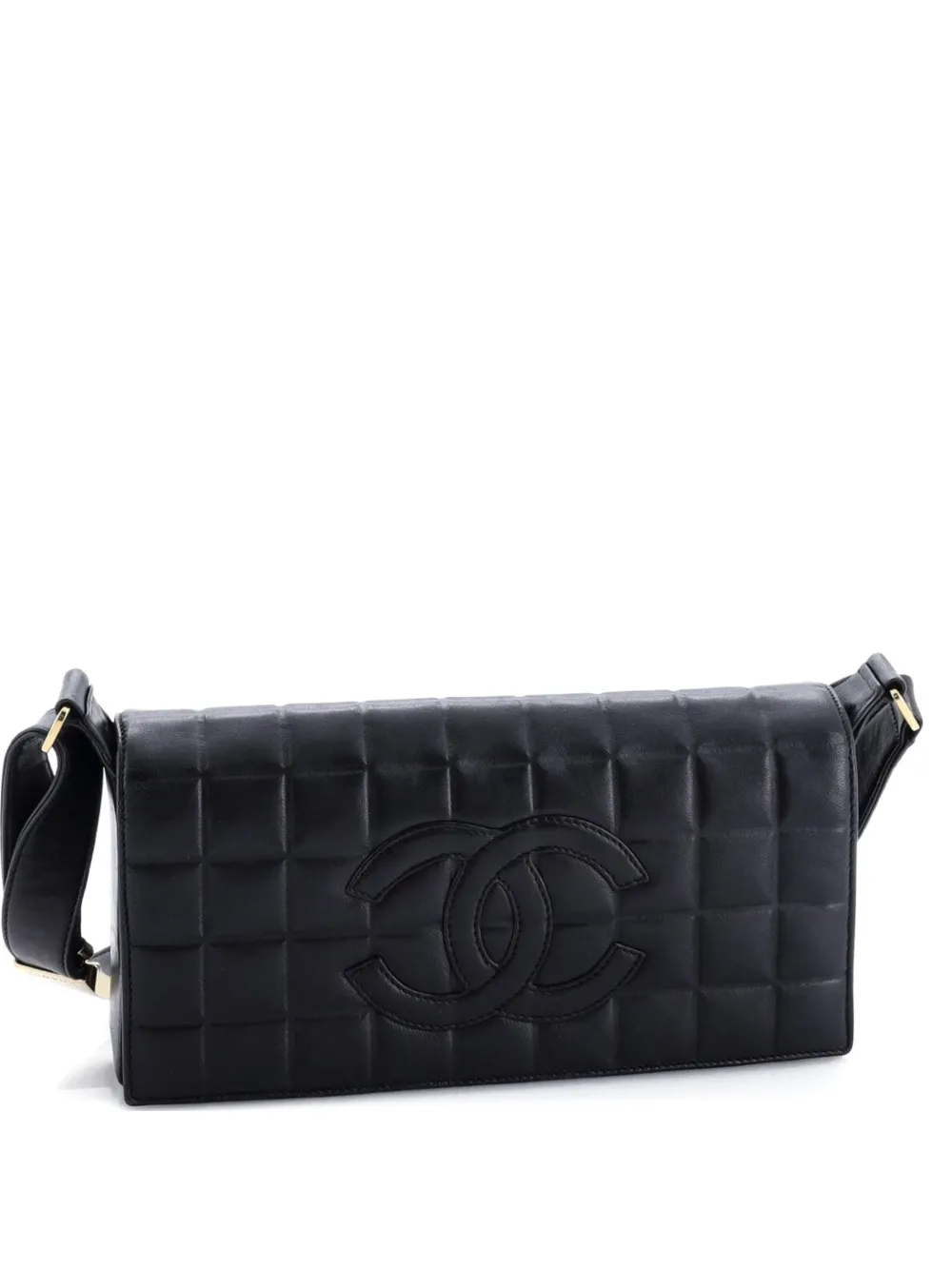 Pre-owned Chanel Chocolate Bar Cc Flap Bag Quilted Leather East West Shoulder Bag In Black