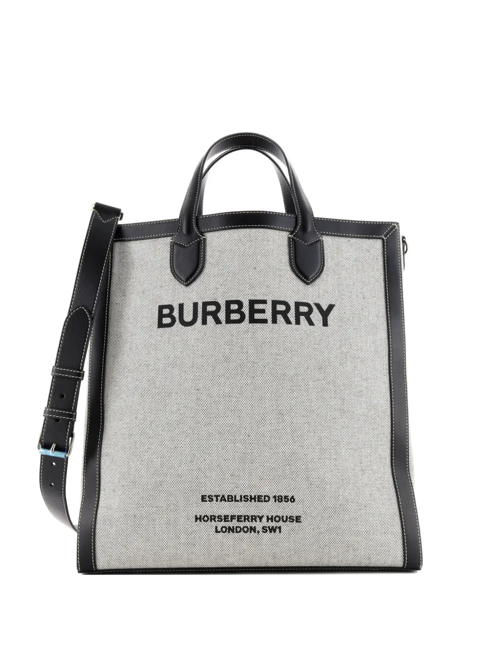 Pre-owned Burberry Kane Horseferry Print Canvas With Leather Tall Tote Bag In Black