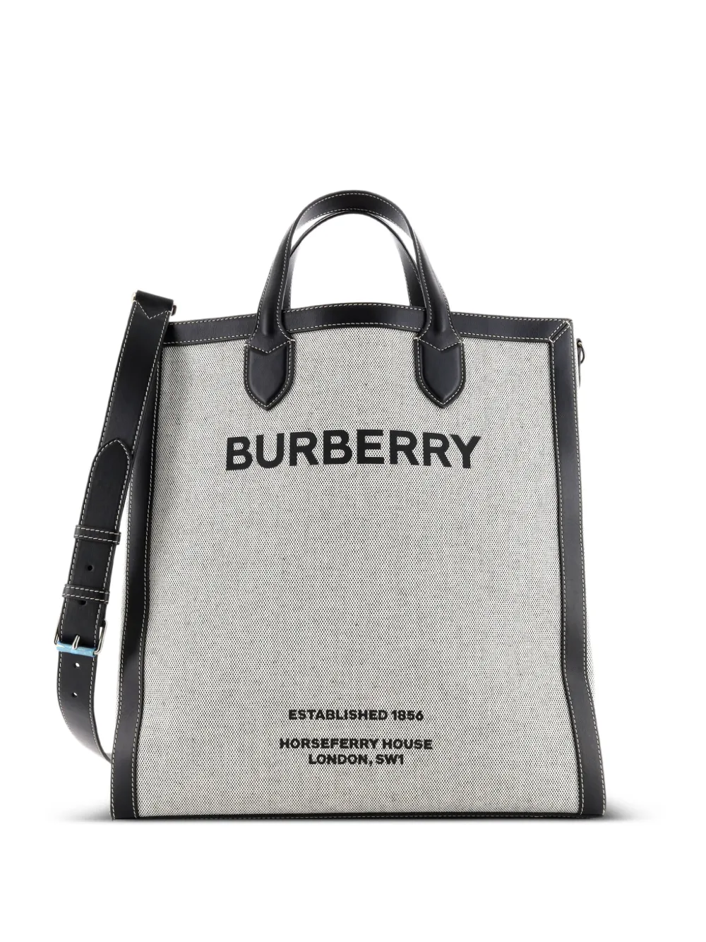 Burberry Pre-Owned Kane Horseferry Print Canvas with Leather Tall tote bag - Nero