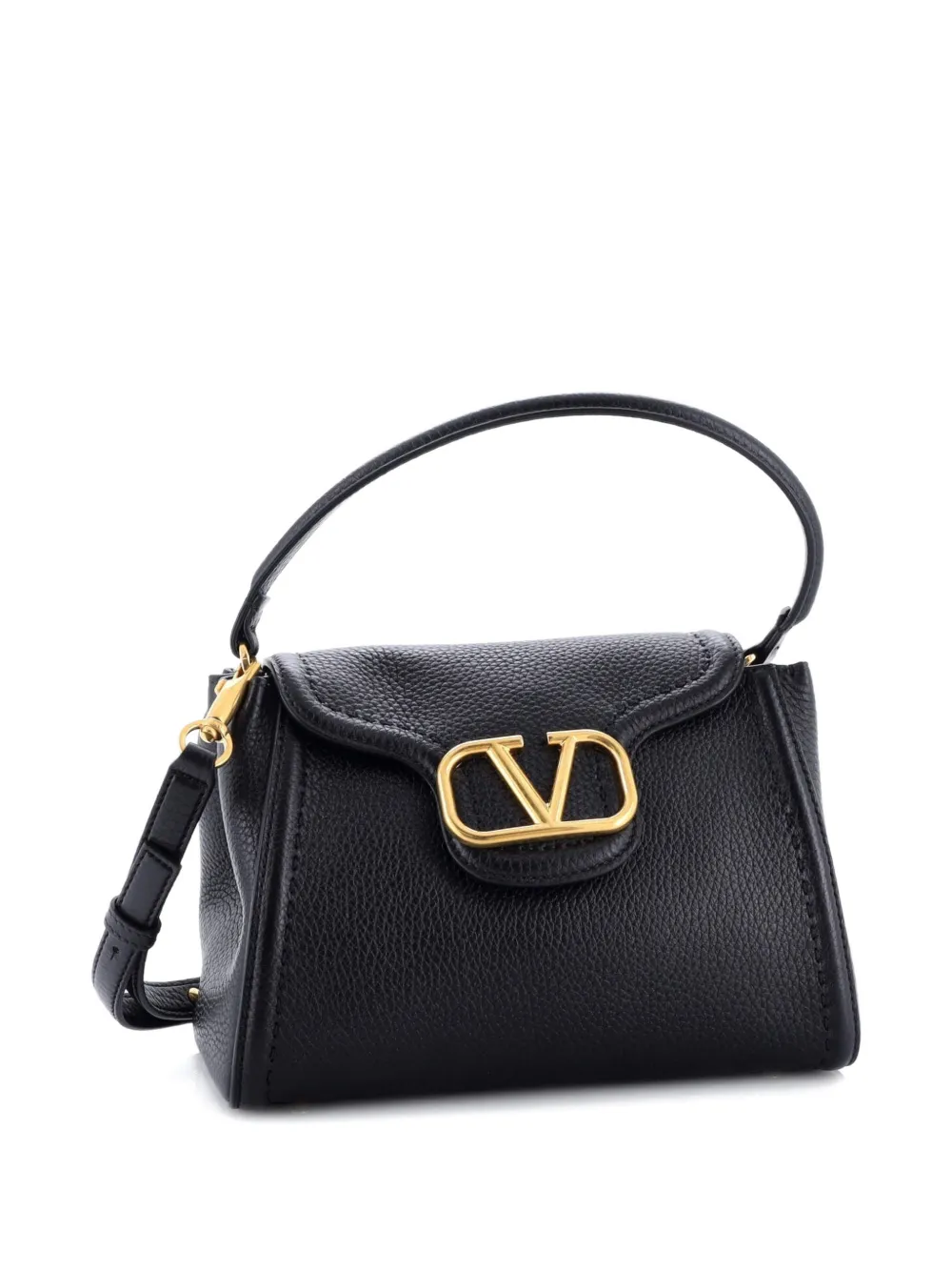 Pre-owned Valentino Garavani Vlogo All Time Top Handle Bag Leather Small Satchel In Black