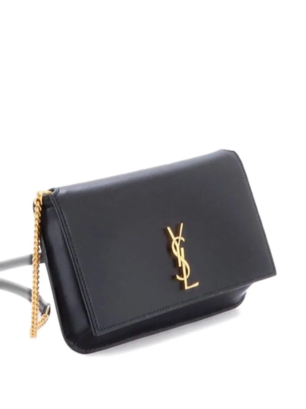Pre-owned Saint Laurent Classic Monogram Phone Holder Shoulder Bag Leather Crossbody Bag In Black