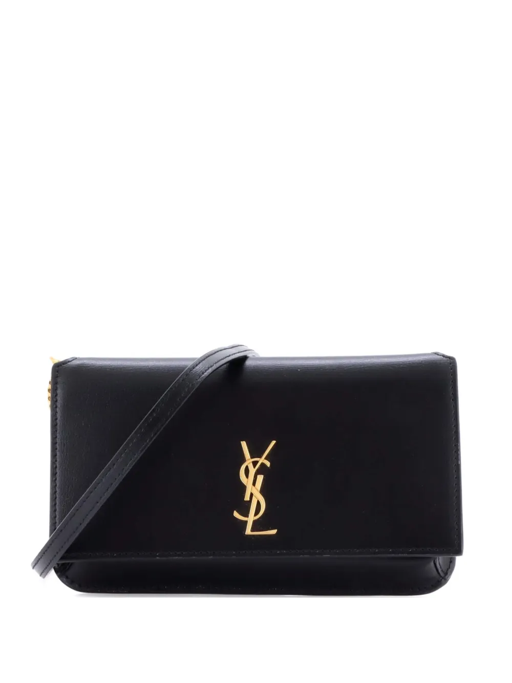 Pre-owned Saint Laurent Classic Monogram Phone Holder Shoulder Bag Leather Crossbody Bag In Black