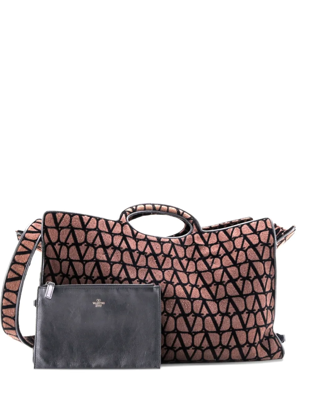 Pre-owned Valentino Garavani Le Troisieme Toile Iconograph Fabric Large Tote Bag In Black