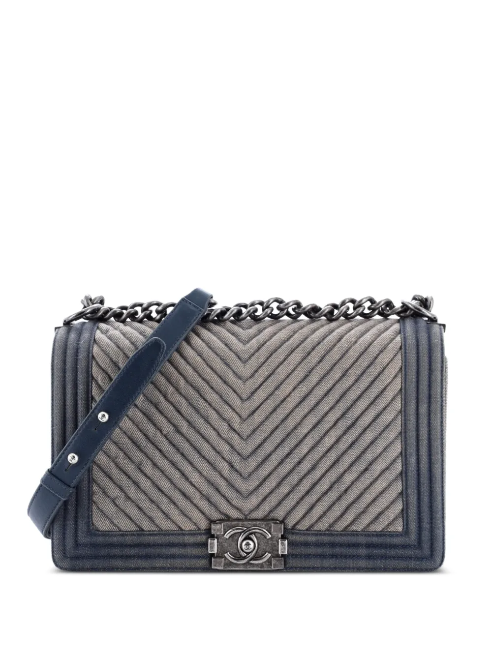 CHANEL Pre-Owned Boy Flap Bag Chevron Denim New Medium shoulder bag - Blu