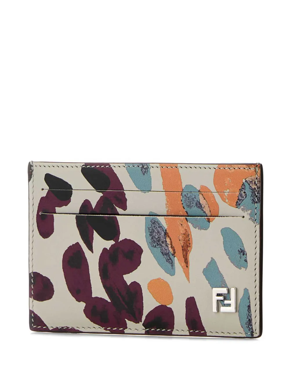  Fendi Slim Printed-leather Card Holder - Neutrals 