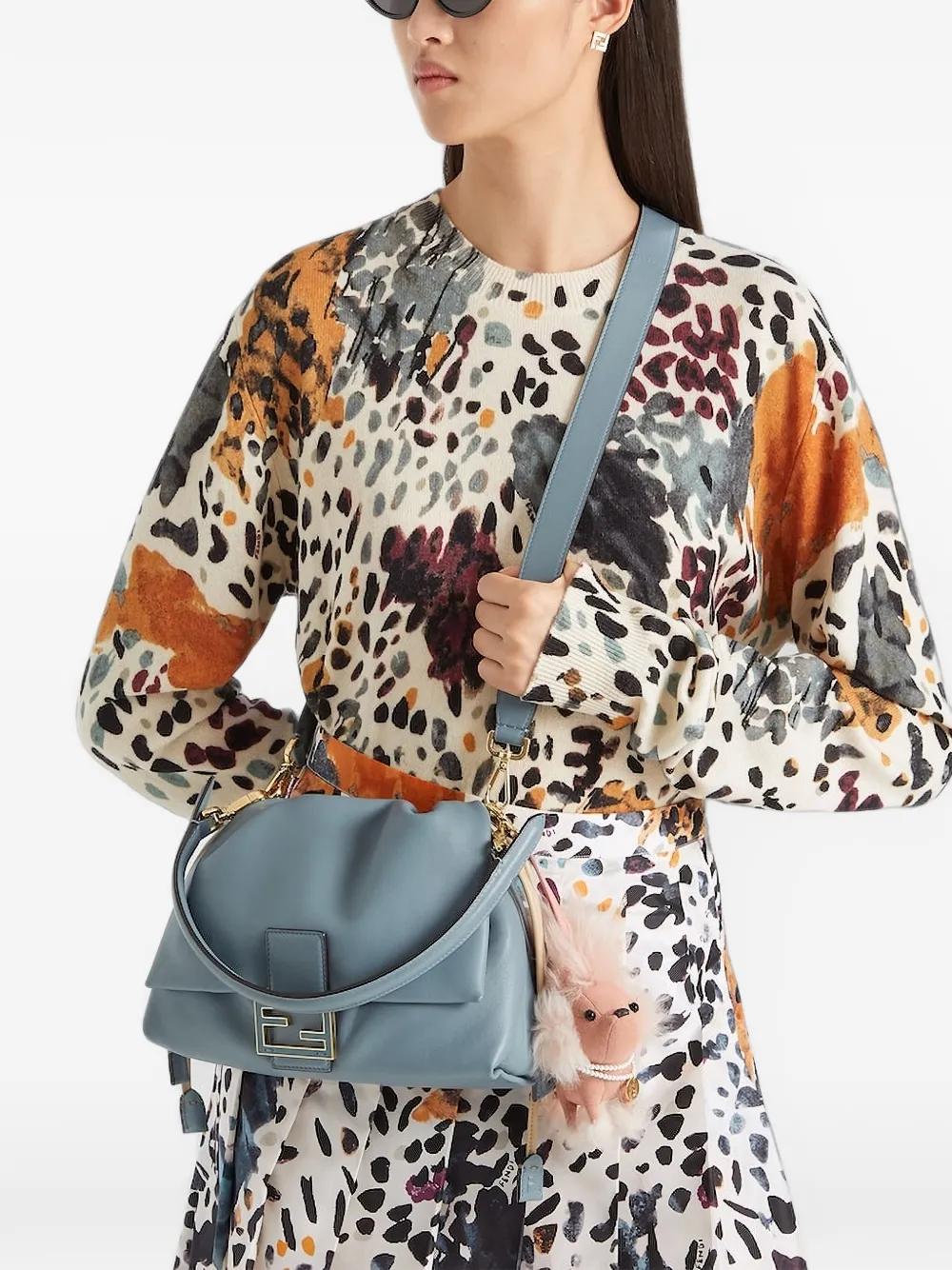 FENDI Mamma Baguette medium schoudertas met trekkoord Blauw