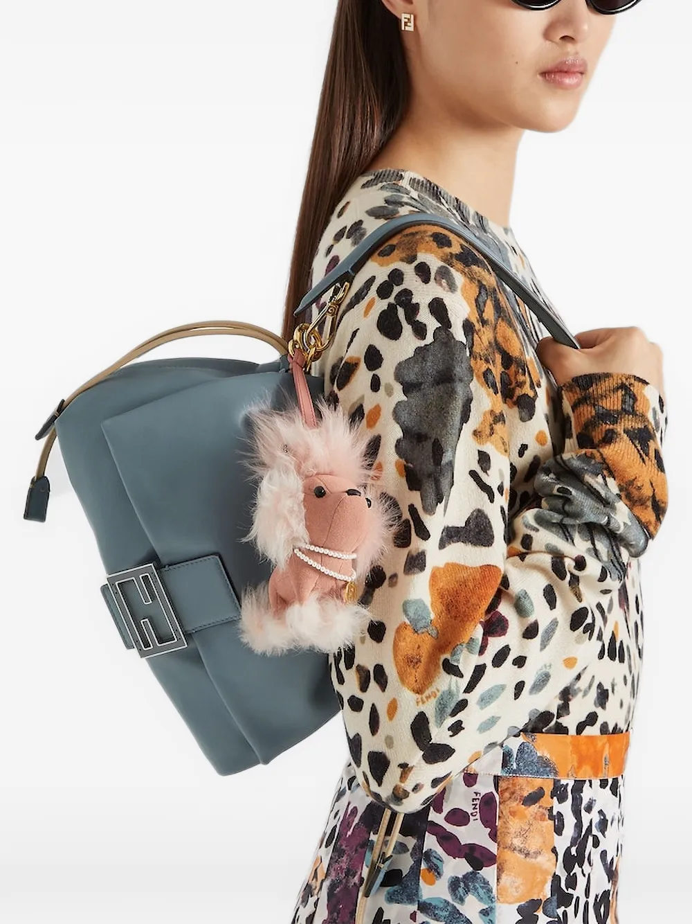 FENDI Mamma Baguette medium schoudertas met trekkoord Blauw