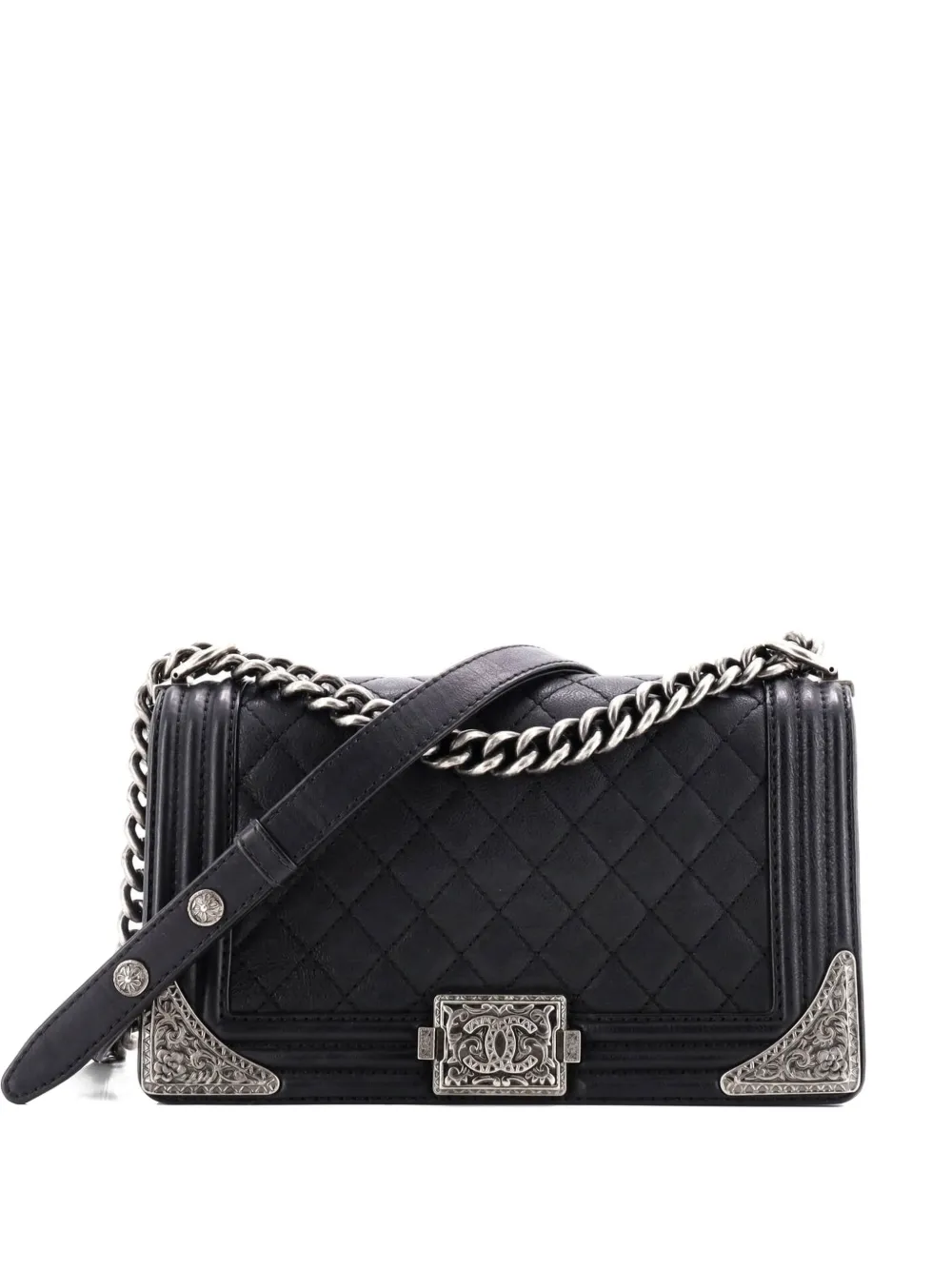 Pre-owned Chanel Paris-dallas Boy Flap Bag Quilted Calfskin With Metal Adornments Old Medium Shoulder Bag In Black