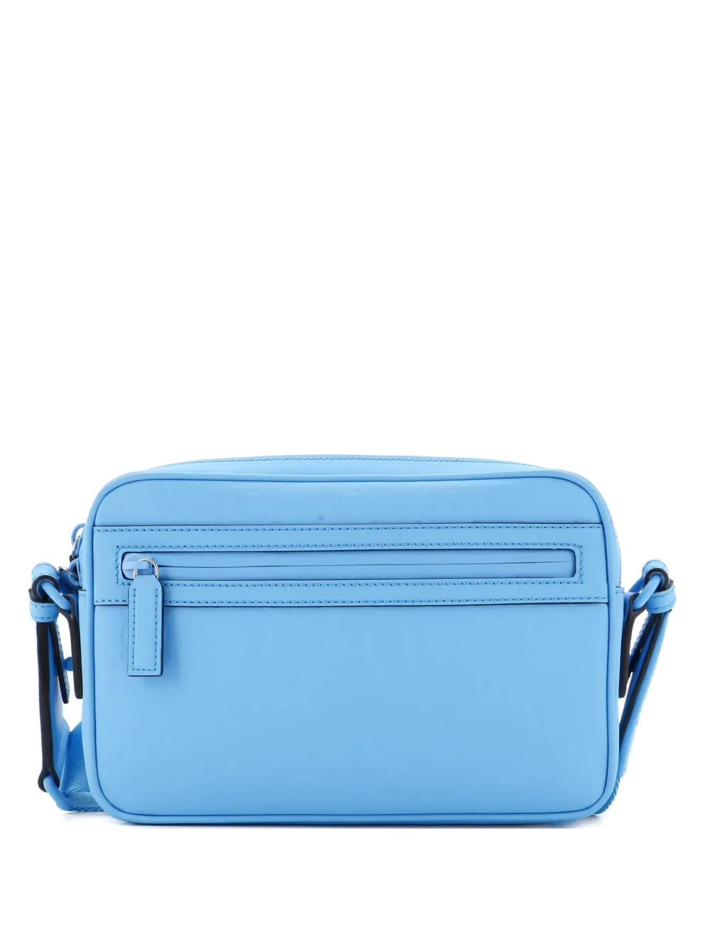 Pre-owned Gucci Front Zip Gg Rubber Effect Leather Small Crossbody Bag In Blue