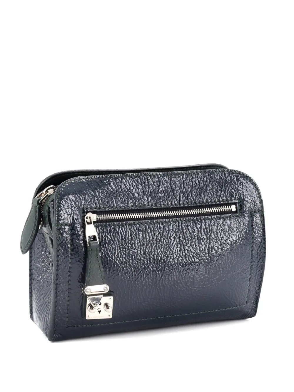 Pre-owned Louis Vuitton Bonded Pochette Chaine Bag Patent Deerskin Shoulder Bag In Blue