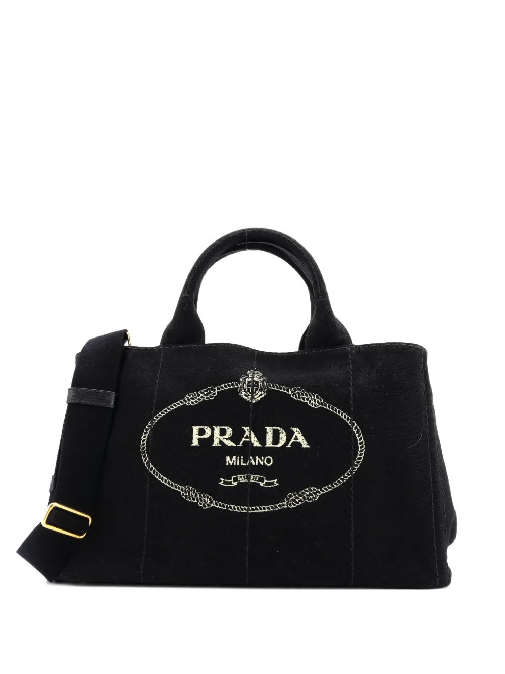 Pre-owned Prada Canapa Convertible Canvas Large Tote Bag In Black