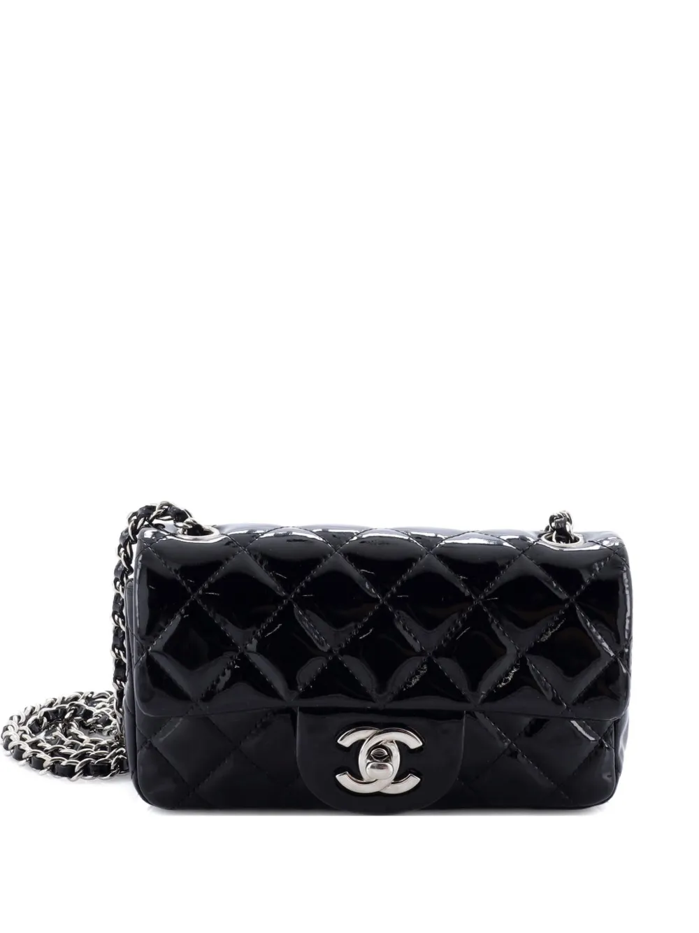 Pre-owned Chanel Classic Single Flap Bag Quilted Patent Extra Mini Crossbody Bag In Black