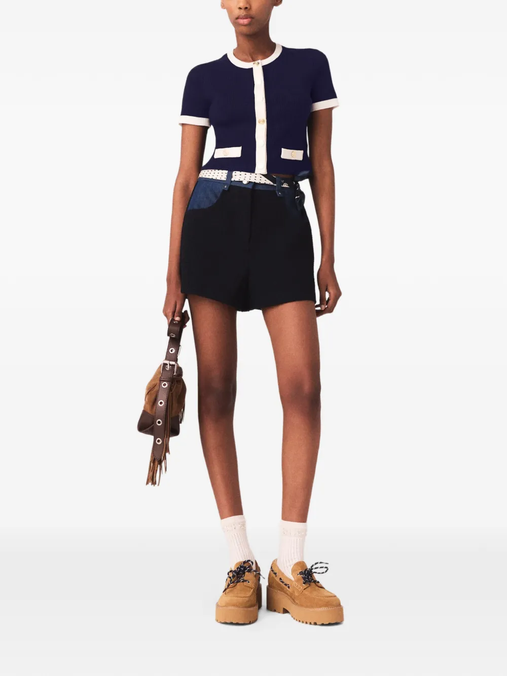 Maje Geribbeld vest met contrasterende afwerking Blauw