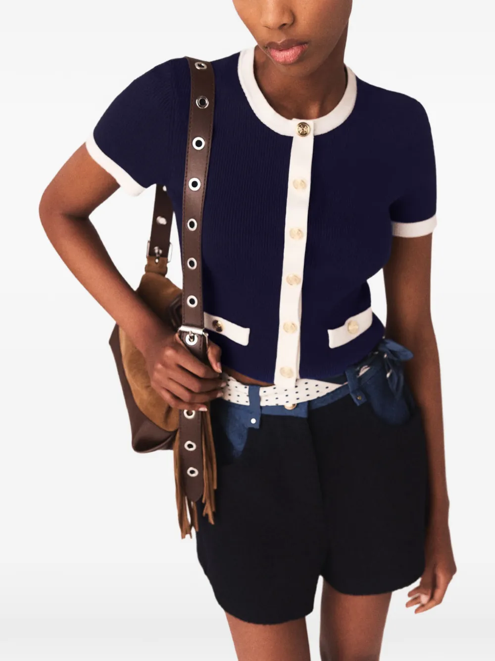 Maje Geribbeld vest met contrasterende afwerking Blauw