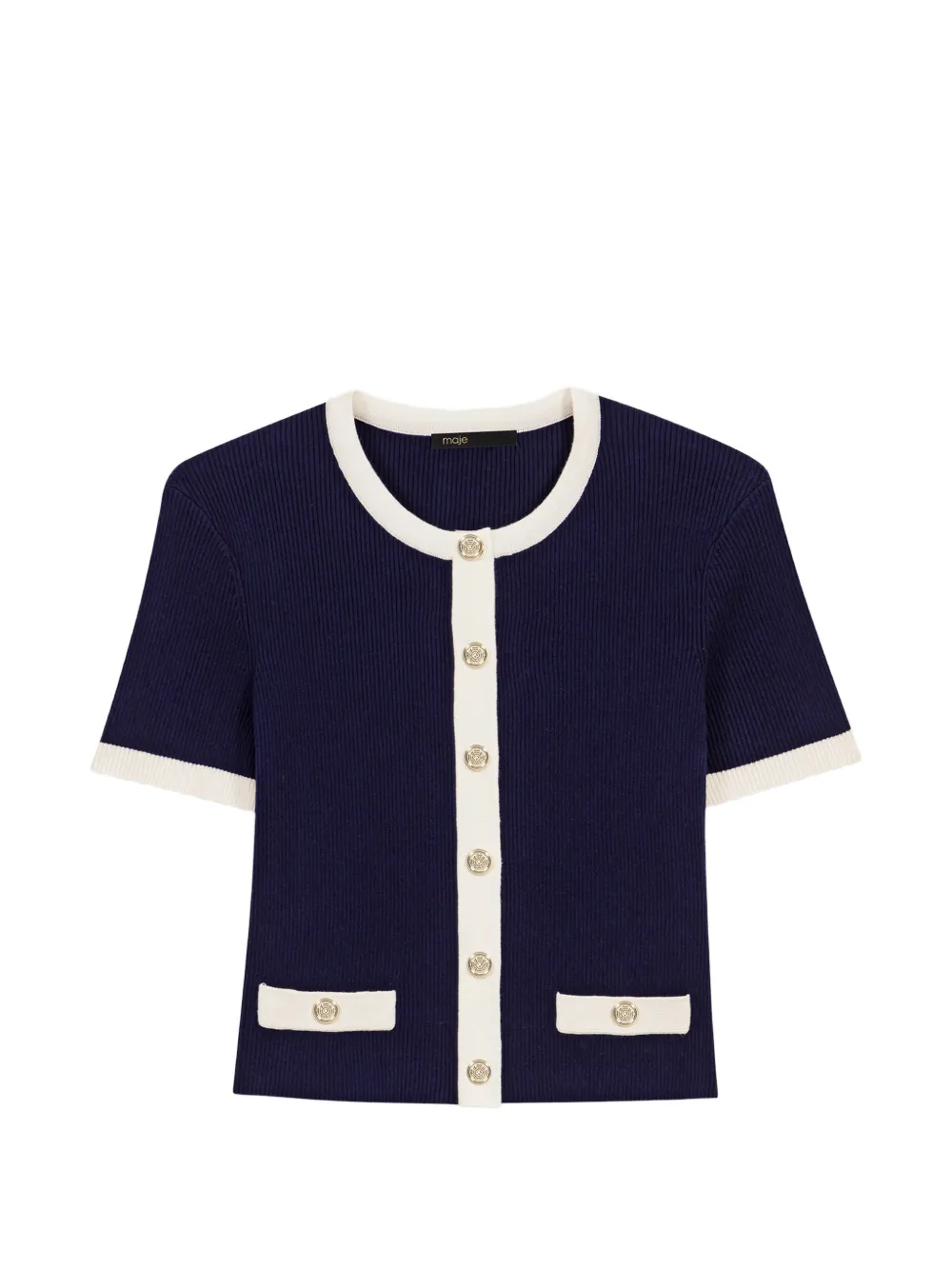 Maje ribbed contrast-trim cardigan - Blu