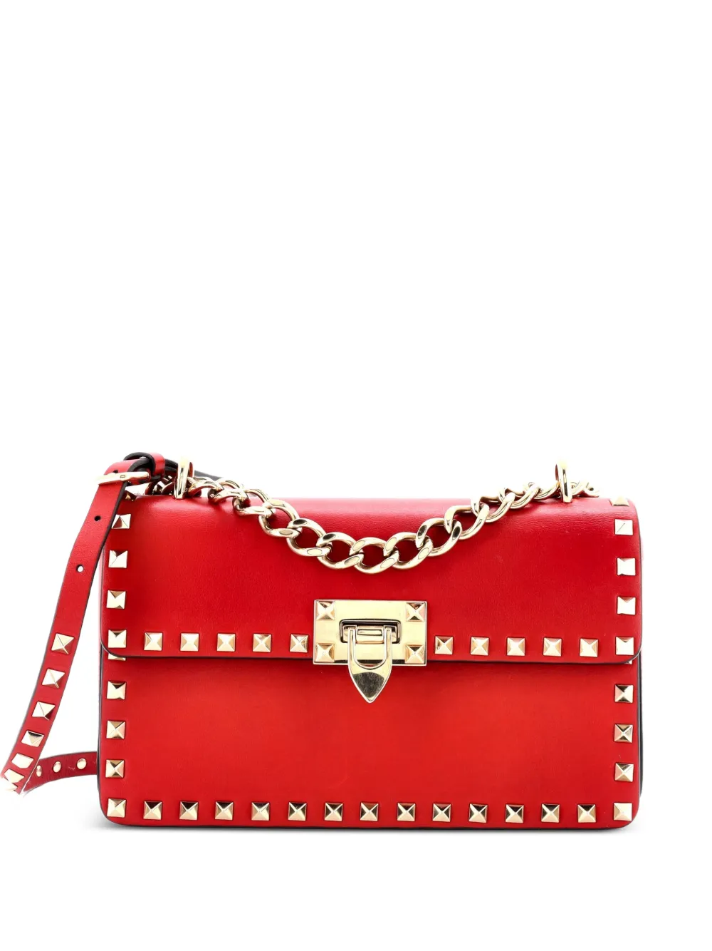 Valentino Garavani Pre-Owned Rockstud Chain Flip Lock Flap Bag Leather Medium shoulder bag - Rosso