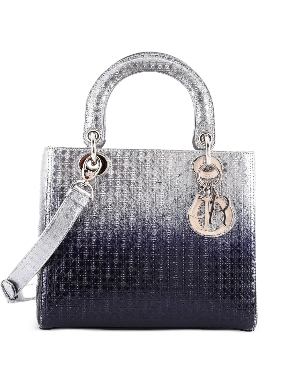 Christian Dior Pre-Owned Lady Dior Bag Micro Cannage Ombre Metallic Calfskin Medium satchel - Blu