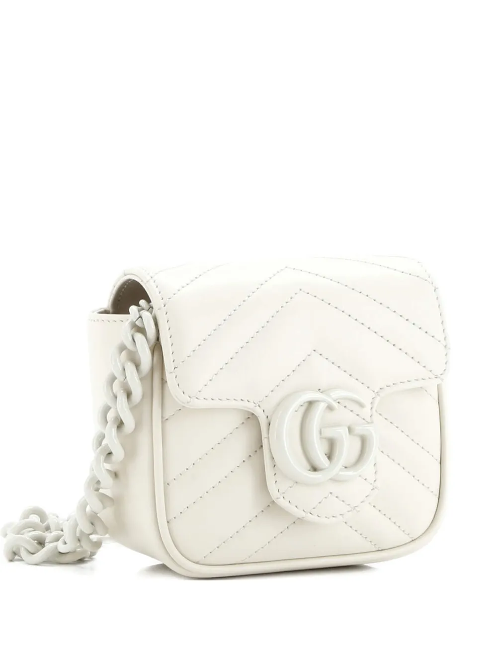 Pre-owned Gucci Gg Marmont Flap Matelasse Leather Mini Belt Bag In White