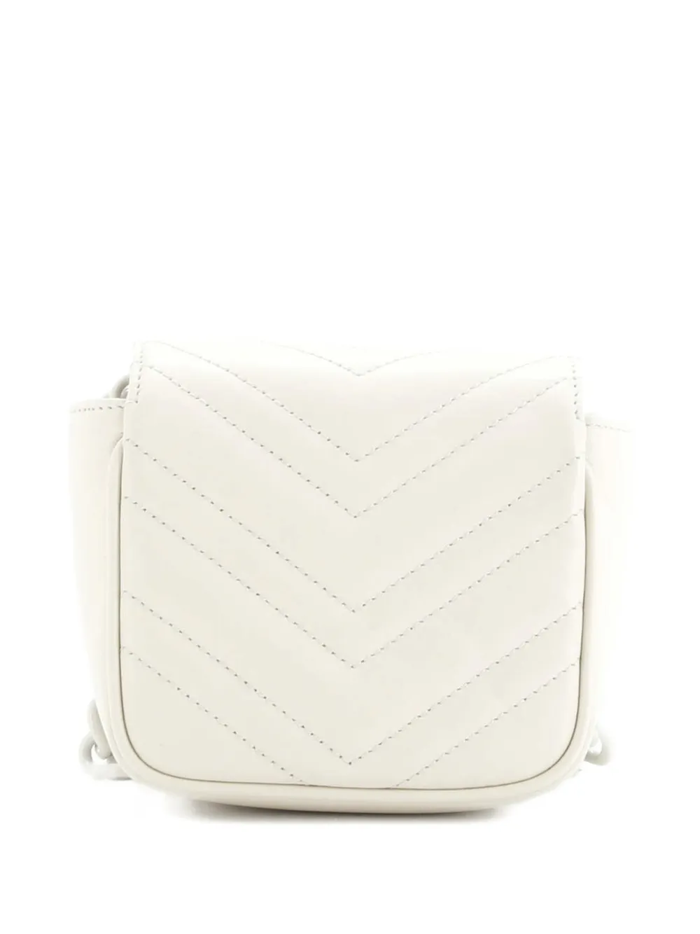 Pre-owned Gucci Gg Marmont Flap Matelasse Leather Mini Belt Bag In White