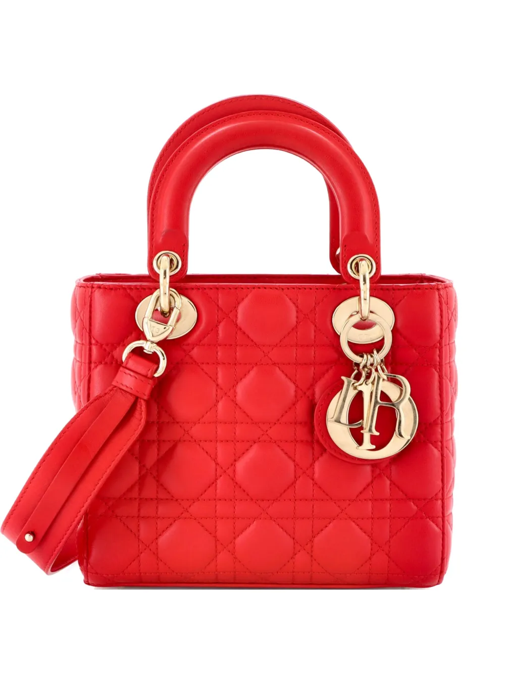 Pre-owned Dior My Abc Lady Bag Cannage Quilt Leather Small Satchel In Red