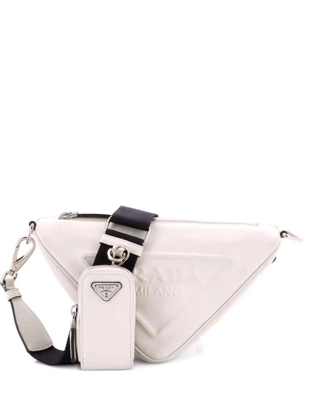 Pre-owned Prada Triangle Logo Zip Leather Small Crossbody Bag In Neutral