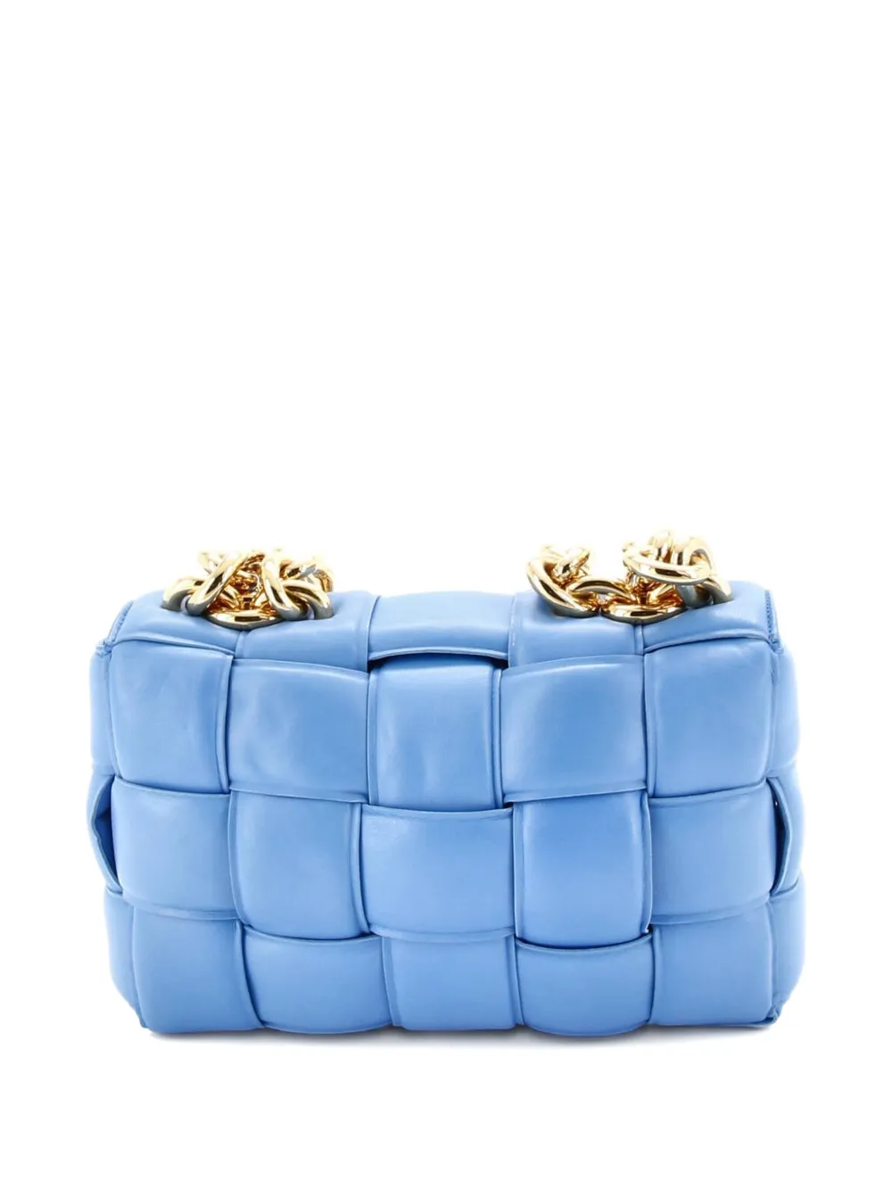 BOTTEGA VENETA Pre-owned Cassette Chain Padded Maxi Intrecciato Leather Crossbody Bag In Blue