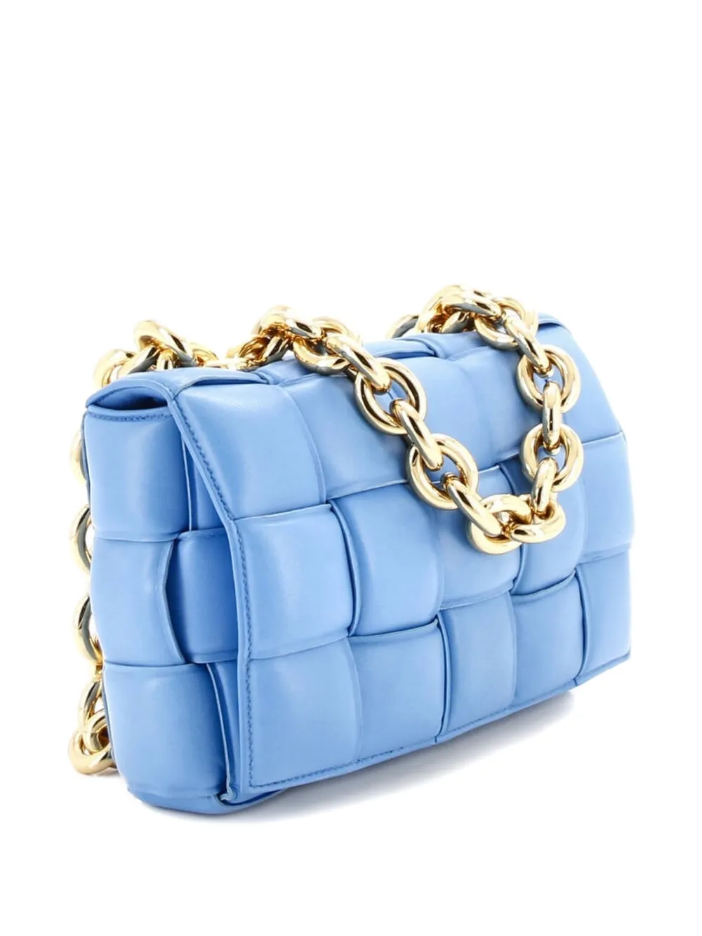 BOTTEGA VENETA Pre-owned Cassette Chain Padded Maxi Intrecciato Leather Crossbody Bag In Blue