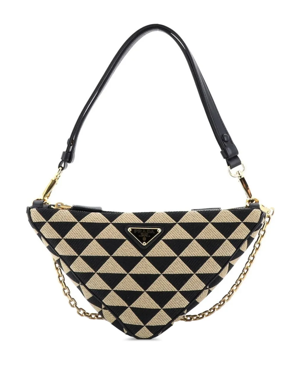 Prada Pre-Owned Double Symbole Triangle Bag Leather and Jacquard Mini shoulder bag - Nero