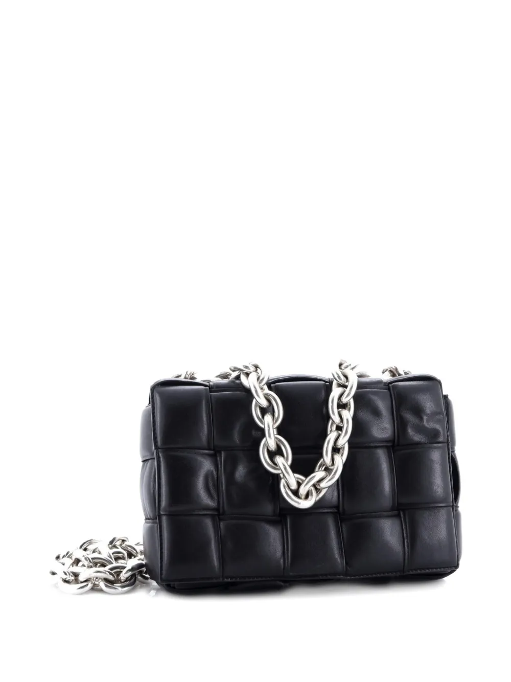 BOTTEGA VENETA Pre-owned Cassette Chain Padded Maxi Intrecciato Leather Crossbody Bag In Black