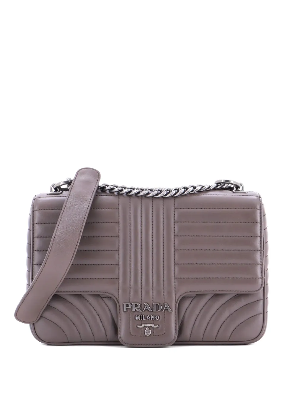 Pre-owned Prada Chain Flap Shoulder Bag Diagramme Quilted Leather Medium Crossbody Bag In Gray