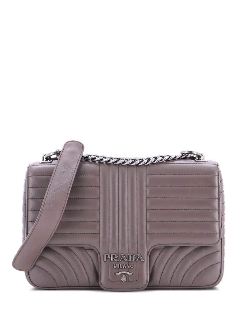 Prada Pre-Owned Chain Flap Shoulder Bag Diagramme Quilted Leather Medium crossbody bag - Grigio
