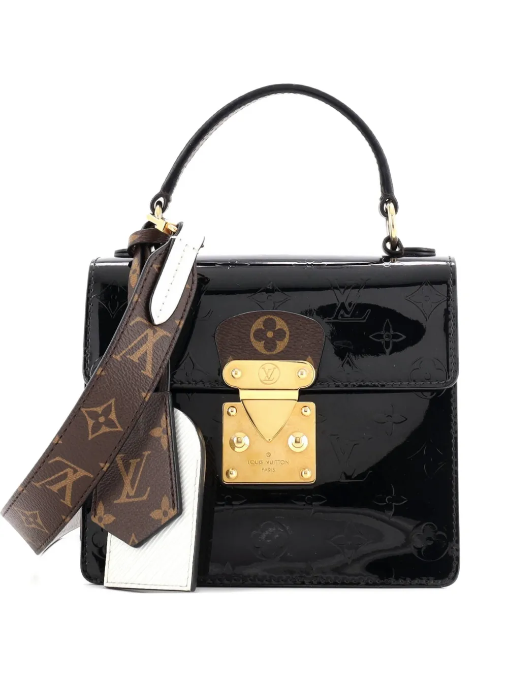 Pre-owned Louis Vuitton Spring Street Nm Handbag Monogram Vernis With Monogram Canvas And Epi Leather Shoulder Bag In Black