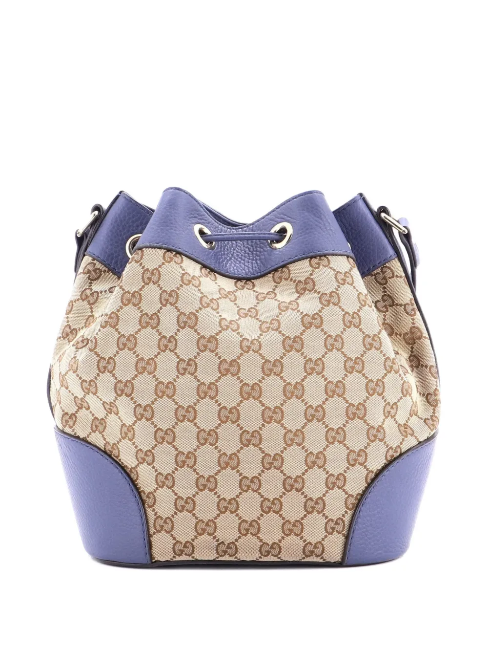 Pre-owned Gucci Classic Gg Canvas With Leather Medium Bucket Bag In Blue