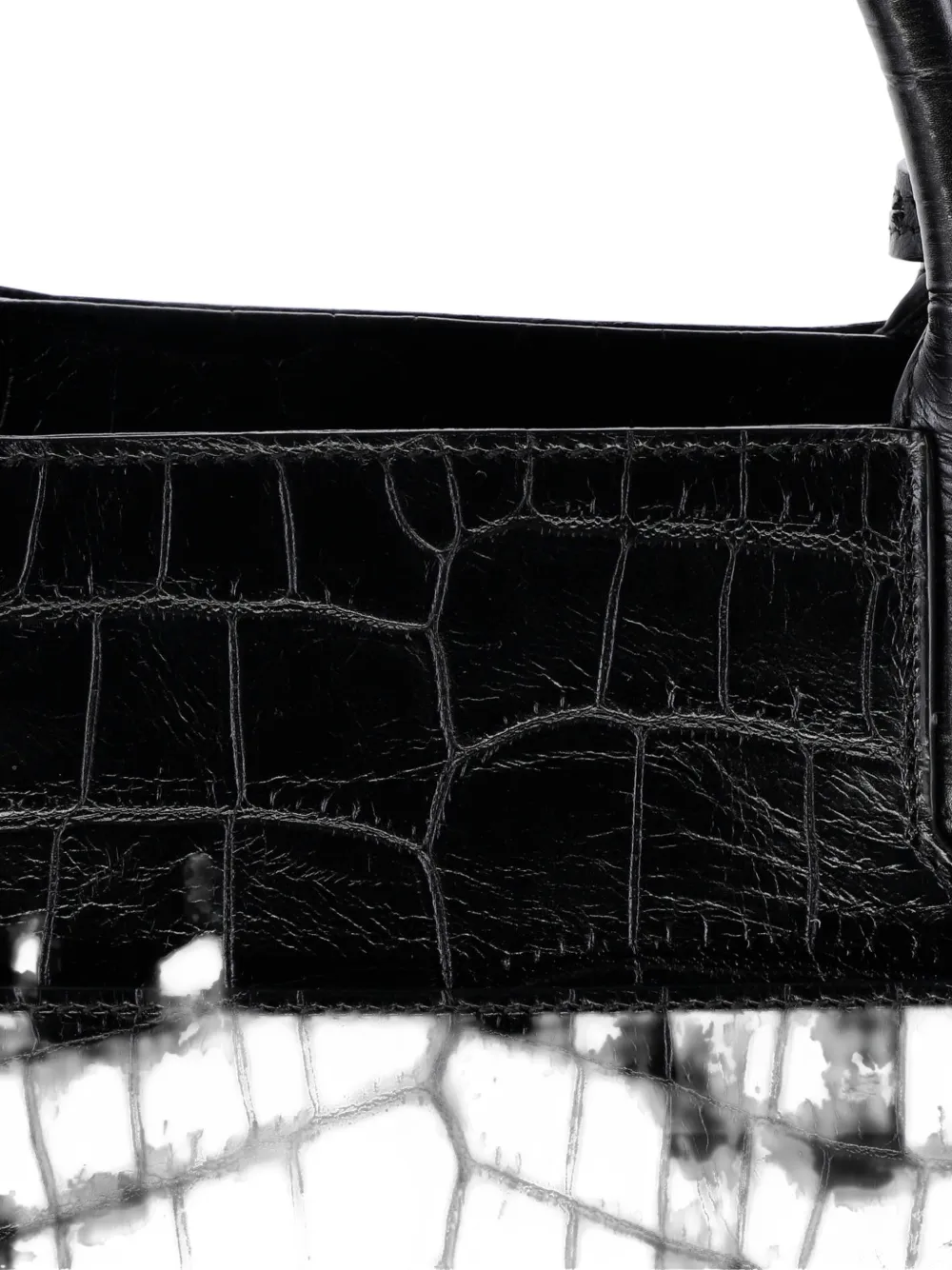 Pre-owned Saint Laurent Rive Gauche Cabas Crocodile Embossed Leather Small Satchel In Black