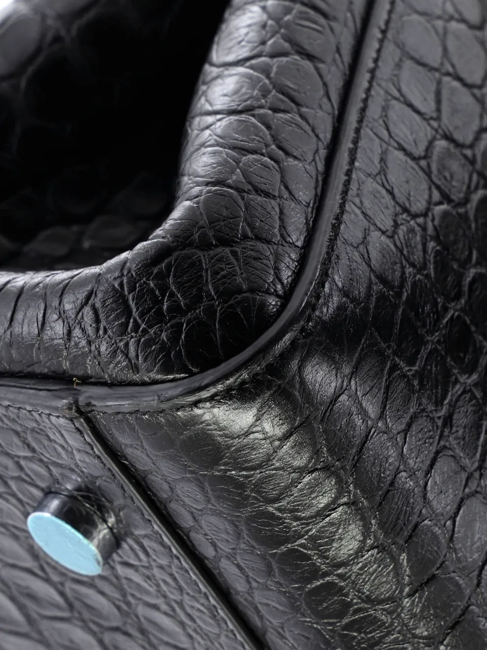 Pre-owned Saint Laurent Rive Gauche Cabas Crocodile Embossed Leather Small Satchel In Black