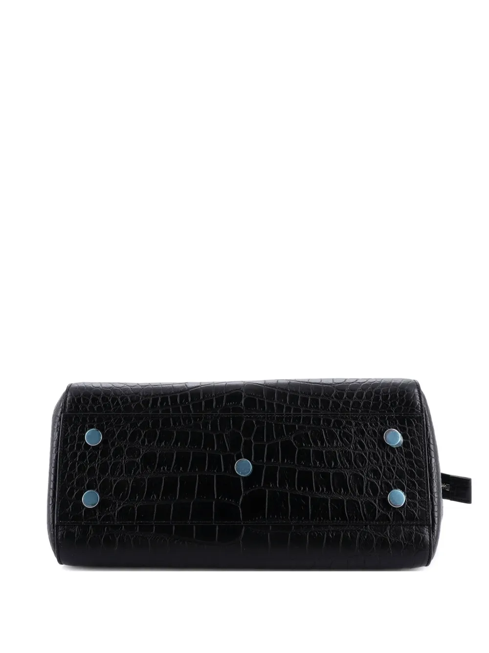 Pre-owned Saint Laurent Rive Gauche Cabas Crocodile Embossed Leather Small Satchel In Black