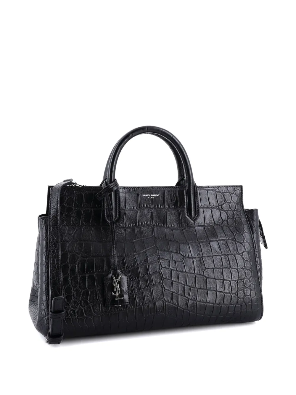 Saint Laurent Pre-Owned Rive Gauche Cabas Crocodile Embossed Leather Small satchel | Black | Image 1