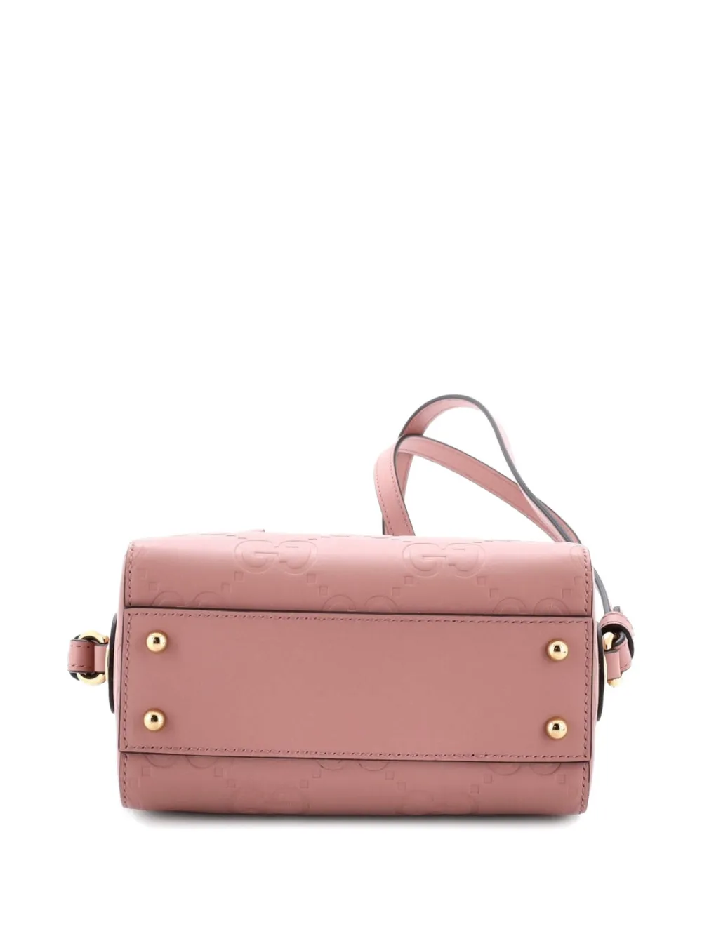 Pre-owned Gucci Convertible Top Handle Bag Jumbo Gg Embossed Leather Mini Satchel In Pink