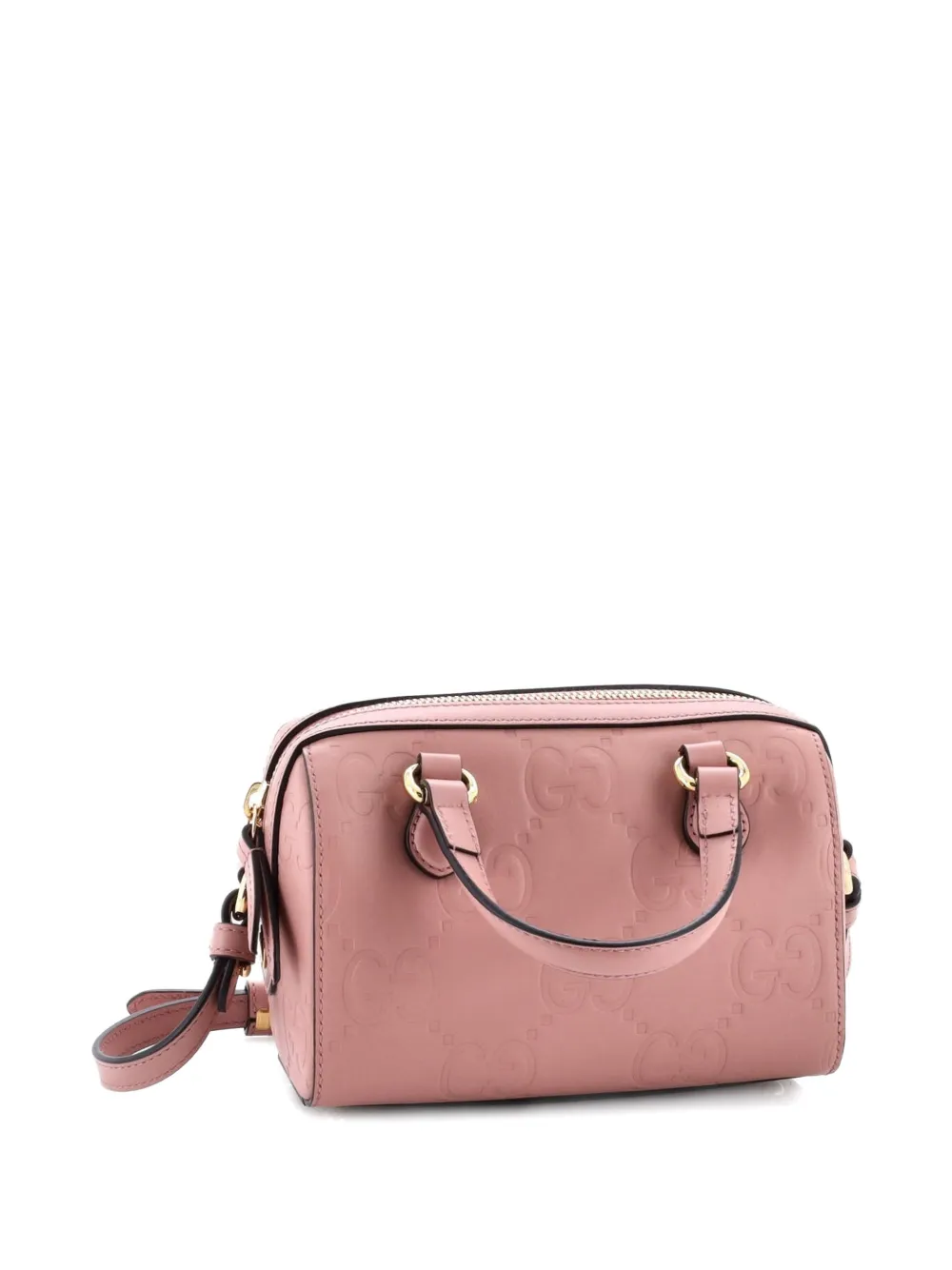 Pre-owned Gucci Convertible Top Handle Bag Jumbo Gg Embossed Leather Mini Satchel In Pink