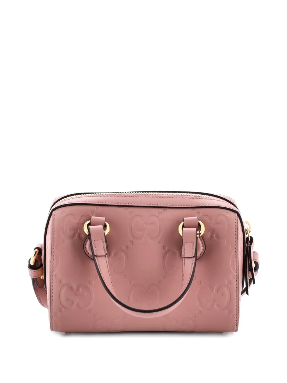 Pre-owned Gucci Convertible Top Handle Bag Jumbo Gg Embossed Leather Mini Satchel In Pink