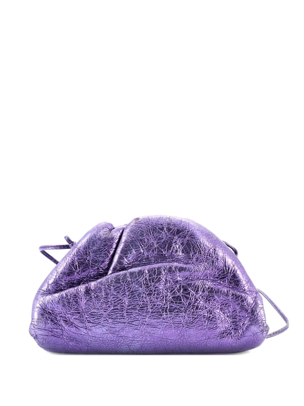 Pre-owned Bottega Veneta The Pouch Crinkled Metallic Leather Mini Crossbody Bag In Purple